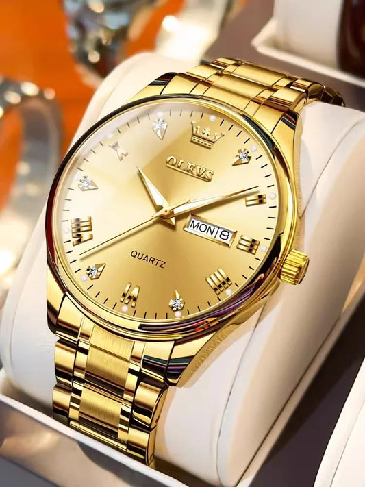 Swiss New Classic Fashion Brand Calendar Gold Color Men Quartz Watch