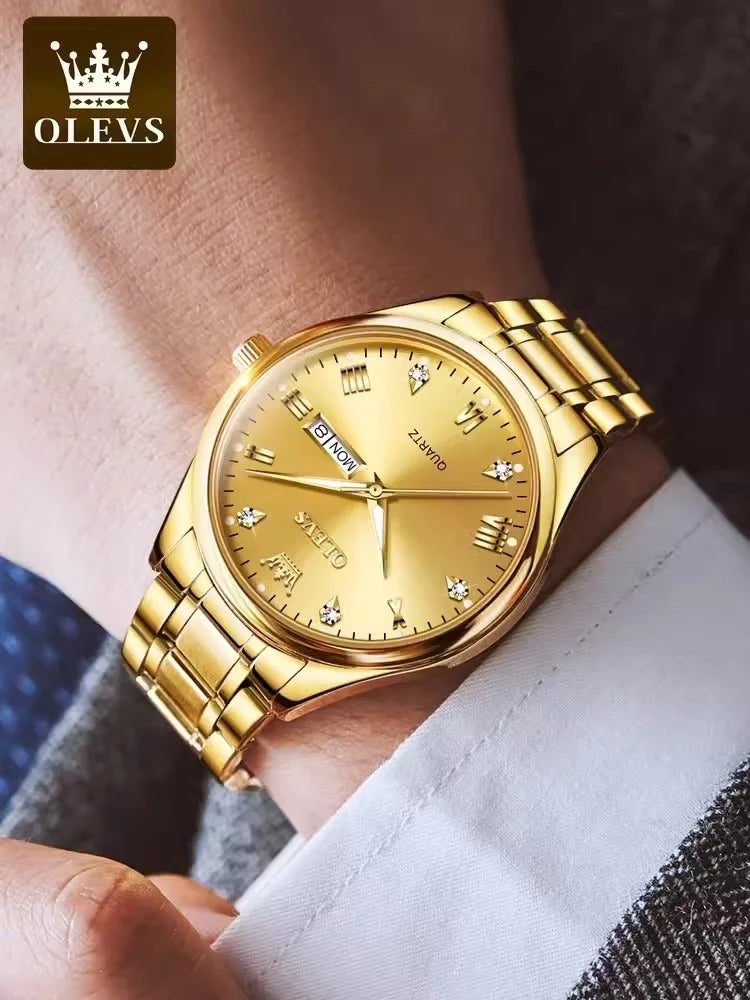 Swiss New Classic Fashion Brand Calendar Gold Color Men Quartz Watch