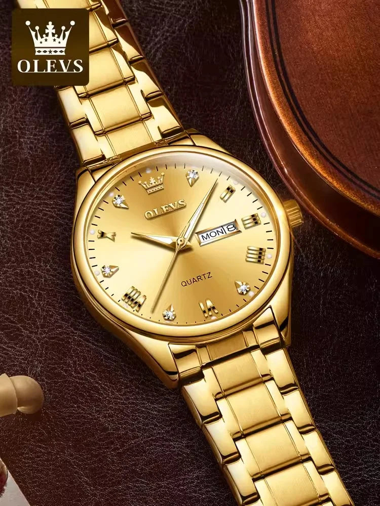 Swiss New Classic Fashion Brand Calendar Gold Color Men Quartz Watch