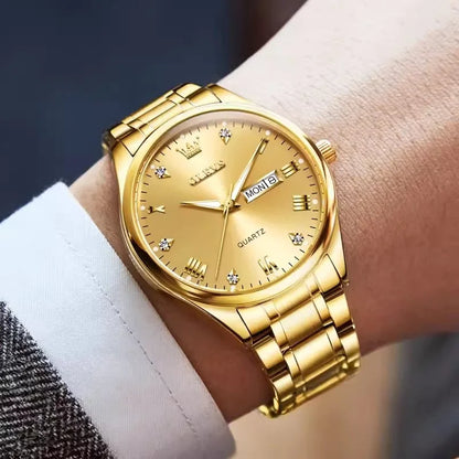 Swiss New Classic Fashion Brand Calendar Gold Color Men Quartz Watch