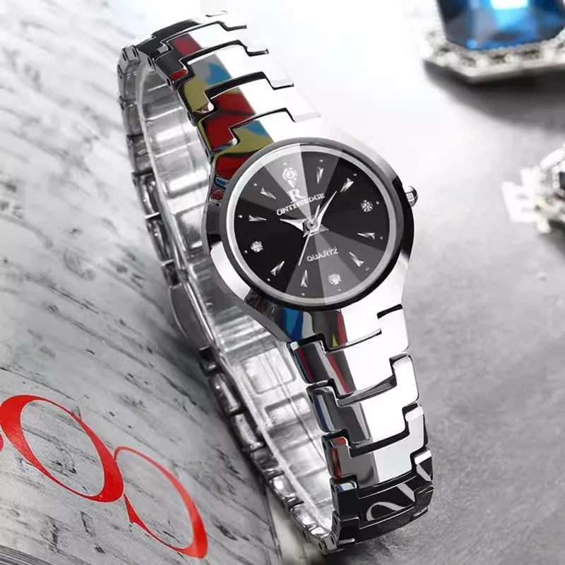 Genuine Tungsten Steel Silver Quartz Waterproof Business Ultra-thin Ladies Watch