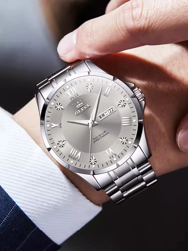 Latest Classic Fashion Brand Silver Quartz Steel Strap Men Watch