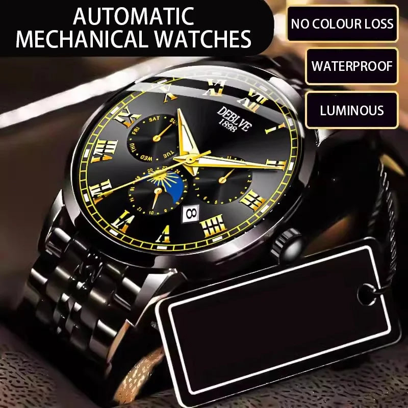 Classic Fashion Business Steel Strap Watch Swiss Silver Automatic Mechanical Men's Watch