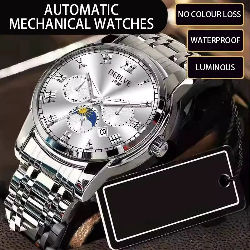 Classic Fashion Business Steel Strap Watch Swiss Silver Automatic Mechanical Men's Watch